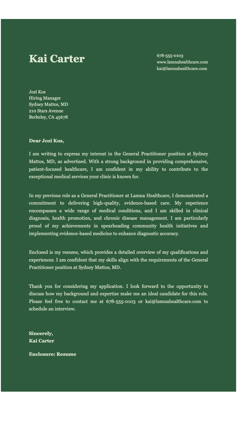 Monochrome professional cover letter - Professional medical cover letter template highlighting qualifications for healthcare roles. Ideal for doctor applications.